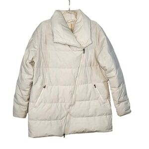 Lucy Puffer Jacket Cream Asymmetrical Zip Stand Collar Women's XL TG
